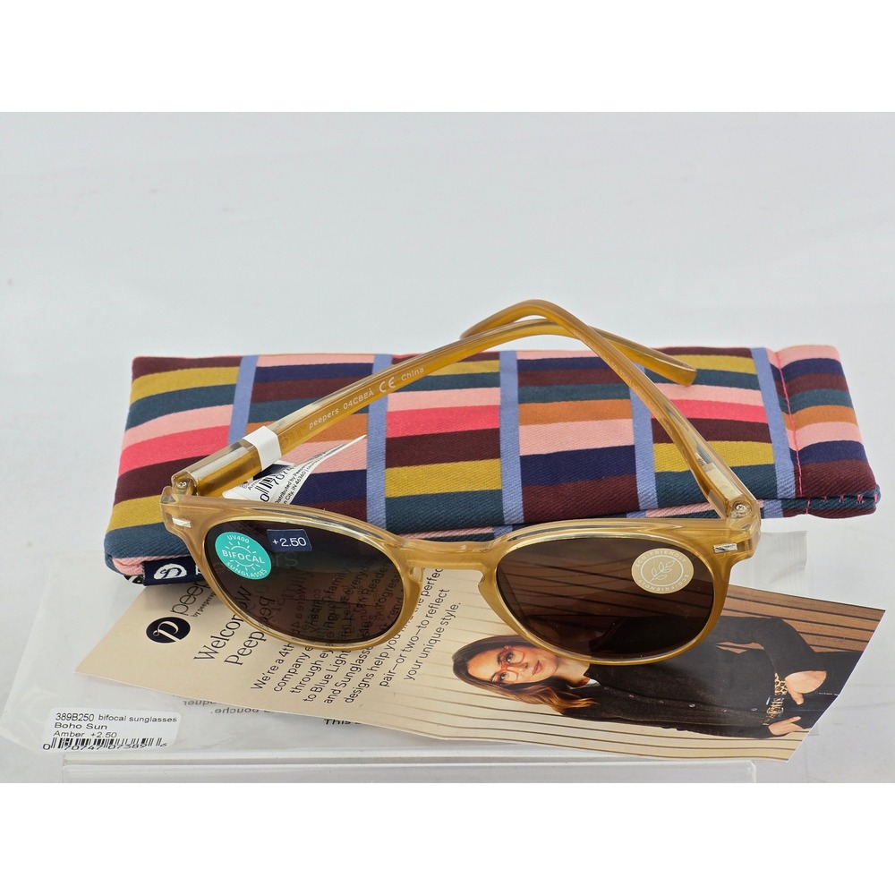 Peepers Boho Sun Bifocal Sunglasses Women +2.50 Amber‎ Round 389B250 - New